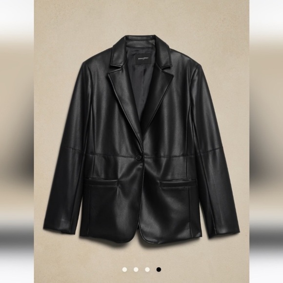 Banana Republic Vegan Leather Blazer jacket black size 6 classic elegant career - Picture 2 of 15
